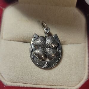 Horseshoe & Four-Leaf Clover Sterling Charm Pendant - Silver 925